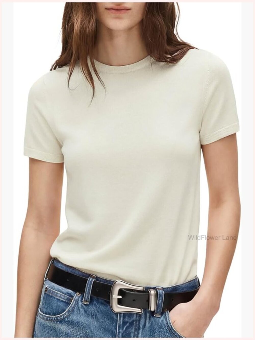 Silk Cashmere Blend Crew Neck Short Sleeve Pullover Sweater